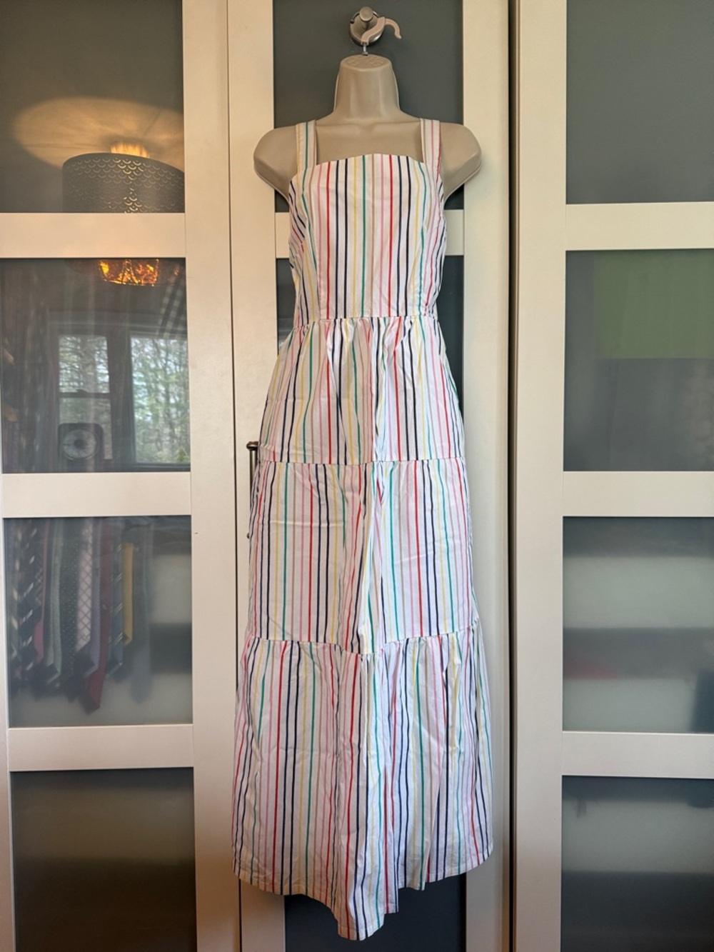 Striped Multi-Color Tiered Maxi Dress - White Base